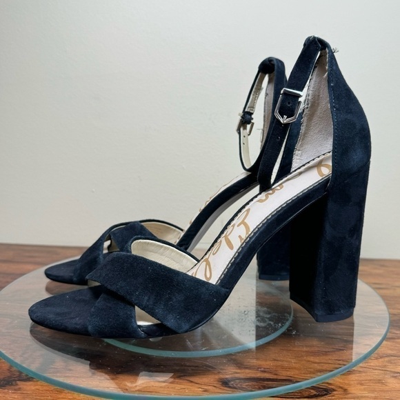 NEW Sam Edelman Yancy Suede Heel Sandals - black - Picture 1 of 16
